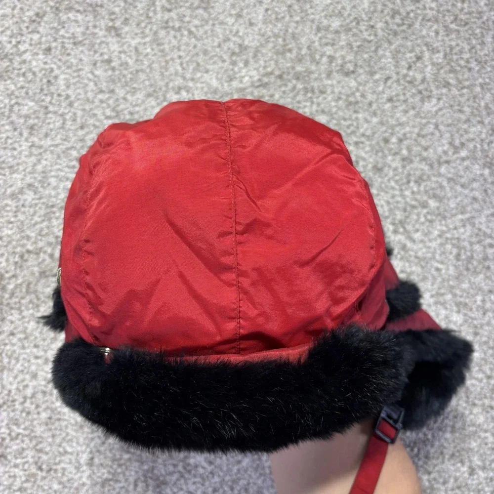Polaris Trapper Hat‎ Mens XL Red Rabbit Fur Lined Nylon Snowmobile Ski Winter
